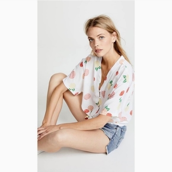 NWT!! RAILS Thea Citrus Print Silk Tie Front Top Blouse Button Down X-Small - Picture 5 of 16